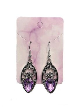 Silver Teardrop Earrings with Purple Accent
